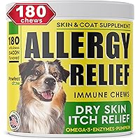 Allergy Relief Dog Chews w/Omega 3 - Itchy Skin Relief - Seasonal Allergies - Pumpkin + Enzymes - Anti-Itch & Hot Spots Aid - Made in USA Immune Supplement - 120 Immune Treats