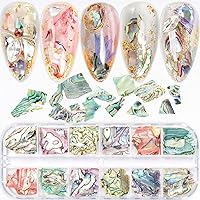 12 Grids Abalone Seashell Slices,Irregular Abalone Shell Slices Nail Art Glitter Flakes Acrylic Nails Supplies Holographic Glitters Nail Art Shell Piece Charm Shiny Decoration UV Gel Accessories Craft
