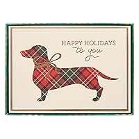 Graphique Plaid Dachshund Holiday Cards | Pack of 15 Cards with Envelopes | Christmas Greetings | Gold Glitter and Foil Accents | Boxed Set | 4.75
