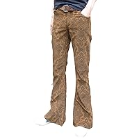 Mens Bell Bottoms Paisley Brown Flares Pants Corduroy 60s 70s Indie Mod Hippie (34