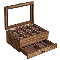 SONGMICS 8-Slot Watch Box, 2-Tier Watch Display Case with Large Glass Lid, Removable Watch Pillows, Velvet Lining, Jewelry Box, Gift Idea, Rustic Walnut UJOW008K01