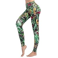 High Waist Printed Yoga Pants Tummy Control Running Workout Leggings with Pockets Non See-Through