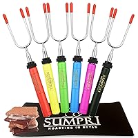 Smores Sticks For Fire Pit - Marshmallow Roasting Sticks For Campfire, Rotating Smore Sticks Set of 6 - Safe, Fun Telescoping Multicolored 34 Inch Hot Dog Sticks - SUMPRI Long Camping Skewers
