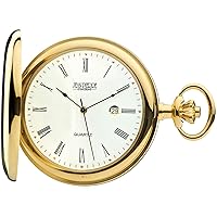 Polished Gold Plated Pocket Watch with Calendar and Quartz Movement - Gift