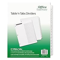 Office Essentials 11680 Table 'n Tabs Dividers, 31-Tab, Letter - White