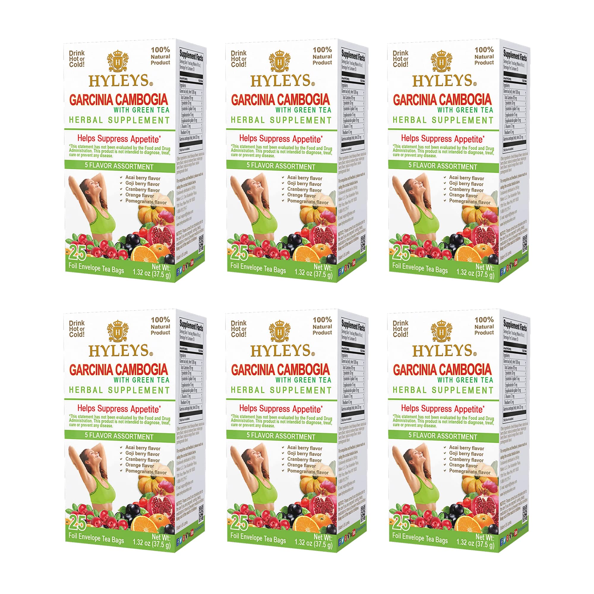 HYLEYS Tea Hyleys Wellness Garcinia Cambogia Green Tea 5 Flavor Assortment - 25 Count (Pack of 6)