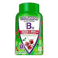 Vitafusion Extra Strength Vitamin B12 Gummy Vitamins for Energy Metabolism Support and Nervous System Health Support, Cherry Flavored, America’s Number 1 Brand, 45 Day Supply, 90 Count