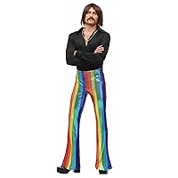 Men's Disco King Costume - Rainbow Sequin Bell Bottom Pants - 70's 80's Groovy Hippie Disco Themed Party Outfit