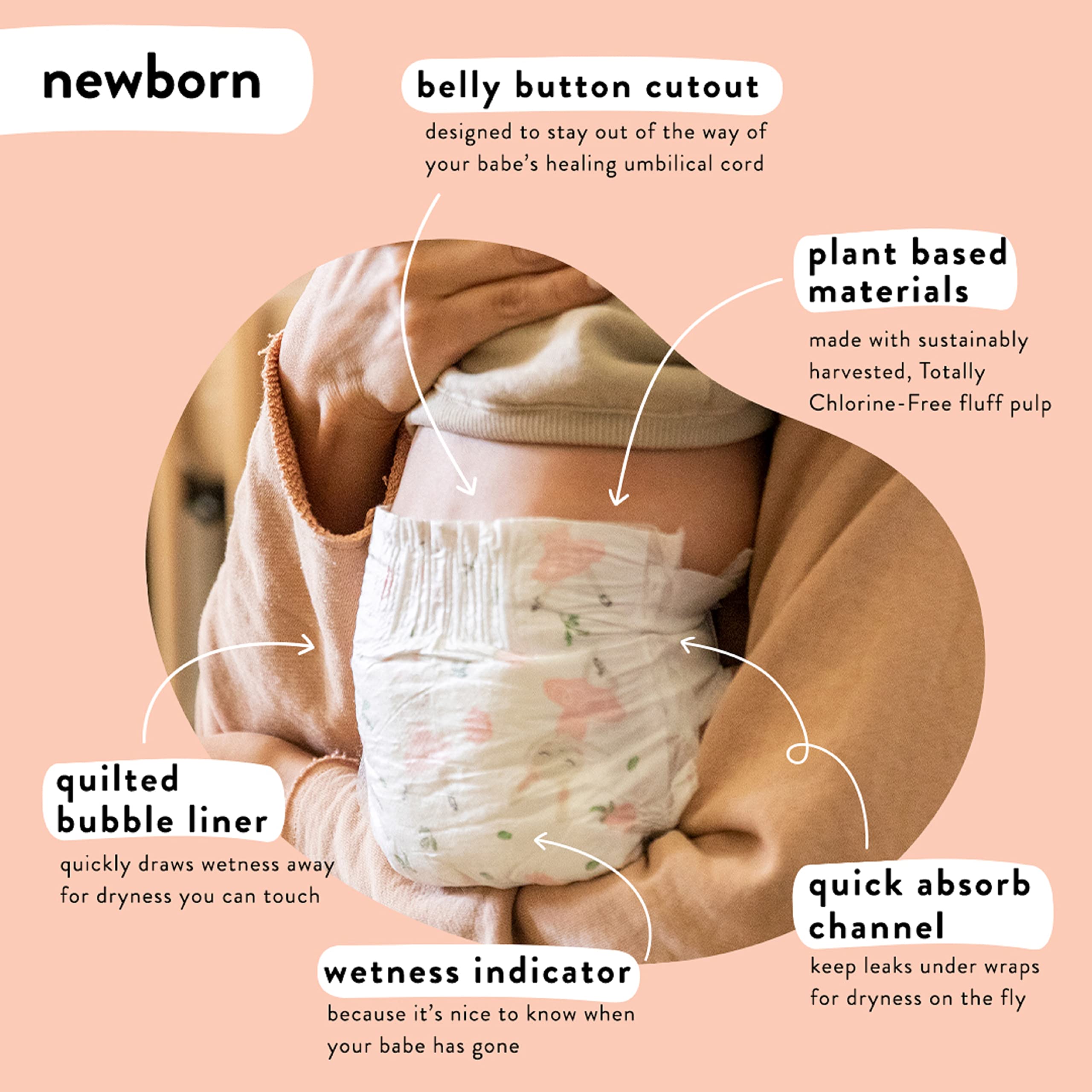 The Honest Company Clean Conscious Diapers | Plant-Based, Sustainable | Rose Blossom + Tutu Cute | Club Box, Size Newborn, 76 Count