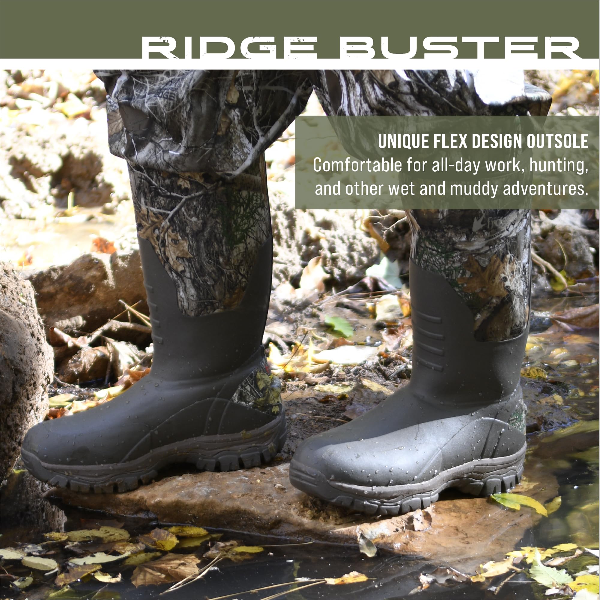 FROGG TOGGS Men's Ridge Buster Waterproof, Insulated Rubber Hunting Boot Neoprene and Thinsulate