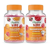 Lifeable Calcium with Vitamin D Kids + Magnesium Kids, Gummies Bundle - Great Tasting, Vitamin Supplement, Gluten Free, GMO Free, Chewable Gummy
