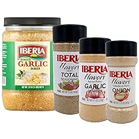 Iberia Spice Bundle: Onion Powder 7.5oz, Total Seasoning 12oz, Garlic Powder 9.1 oz, Minced Garlic 32 oz