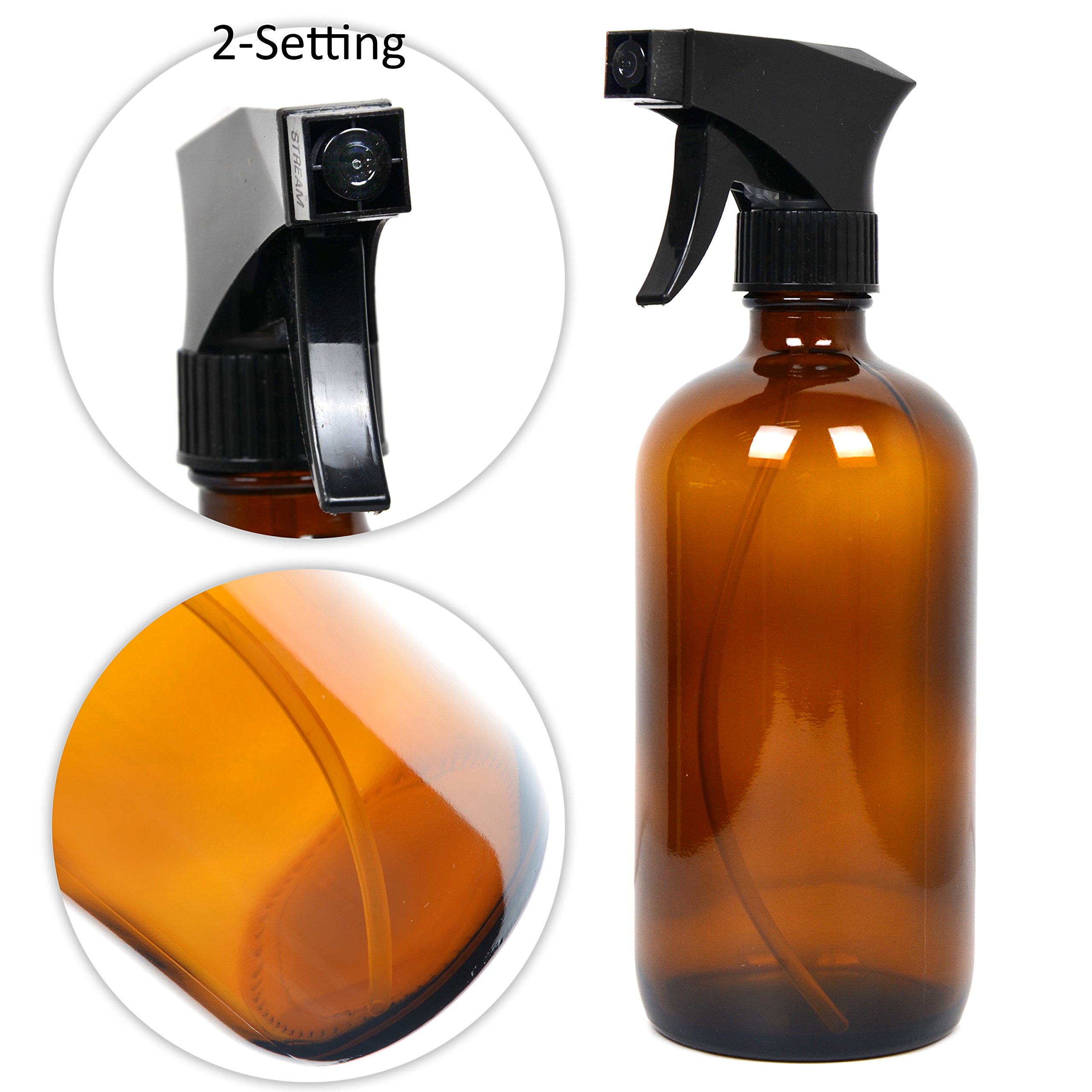 Youngever 7 Amber Glass Spray Bottles, 2 Pack 16 Ounce Empty Amber Spray Bottles, 1 Pack 8 Ounce Amber Spray Glass Bottle and 4 Pack 2 Ounce Glass Amber Spray Bottles for Essential Oils