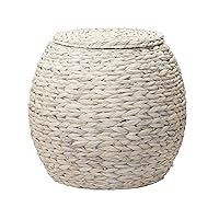 Household Essentials Large Round Woven Wicker Basket Side Table with Removable Lid, 17 Inches Wide 19 Inches Tall, Cream