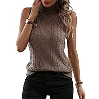 COZYEASE Women's Cable Knit Pullover Fashion Casual Sweater Sleeveless Turtleneck Tank Top