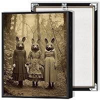 Enveable Retro Gothic Three Rabbits Posters Abstract Creepy Forest Rabbit Art Funny Witchcraft Dark Academia Prints For Home Bedroom Dorm Wall Decor 12x16in Framed