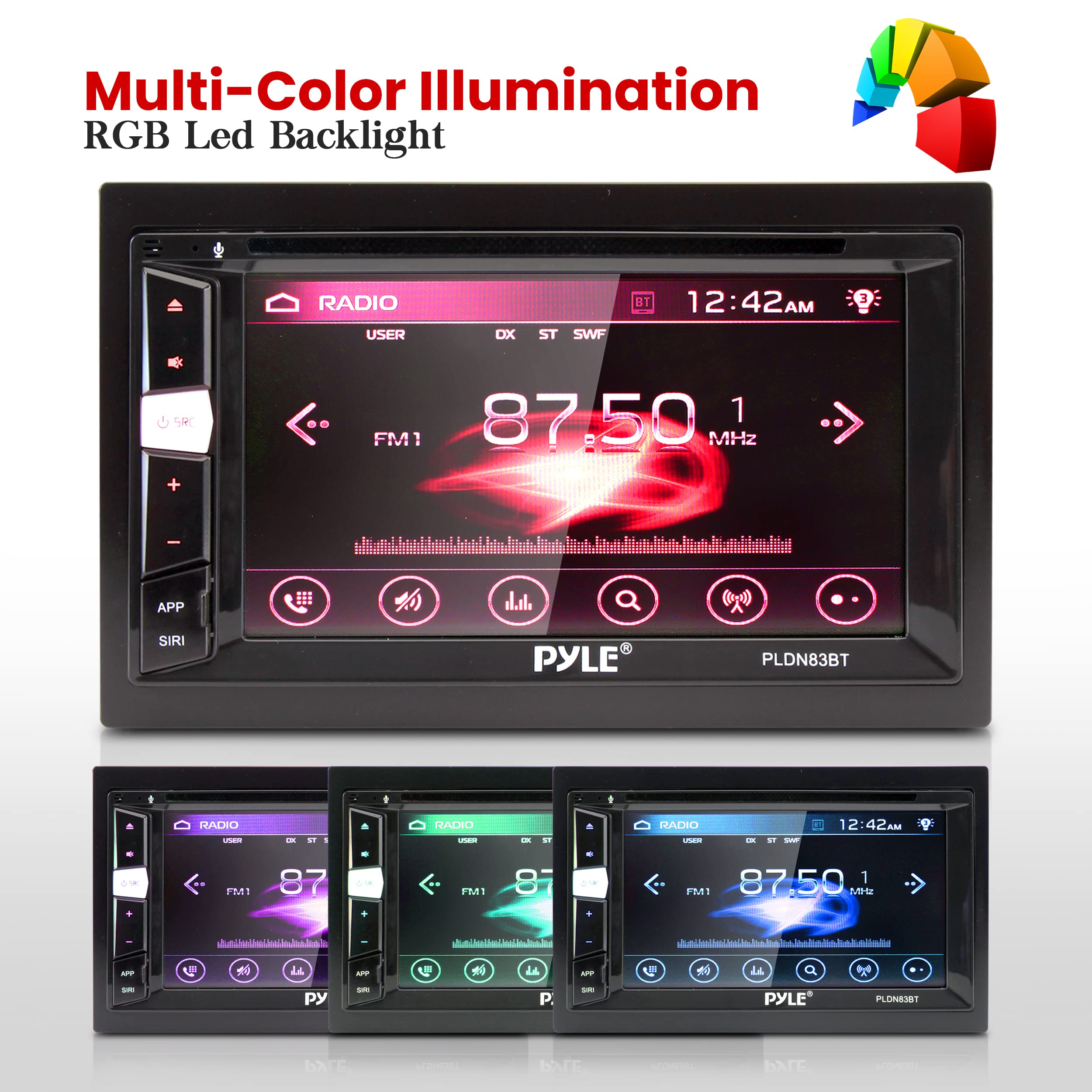 Pyle Double Din DVD Car Stereo Player Bluetooth in-Dash Car Stereo Touch Screen Receiver w/USB/SD, MP3, CD Player, AM FM Radio, Steering Wheel Feature, Hands-Free Call, Camera/Speaker Input-PLDN83BT