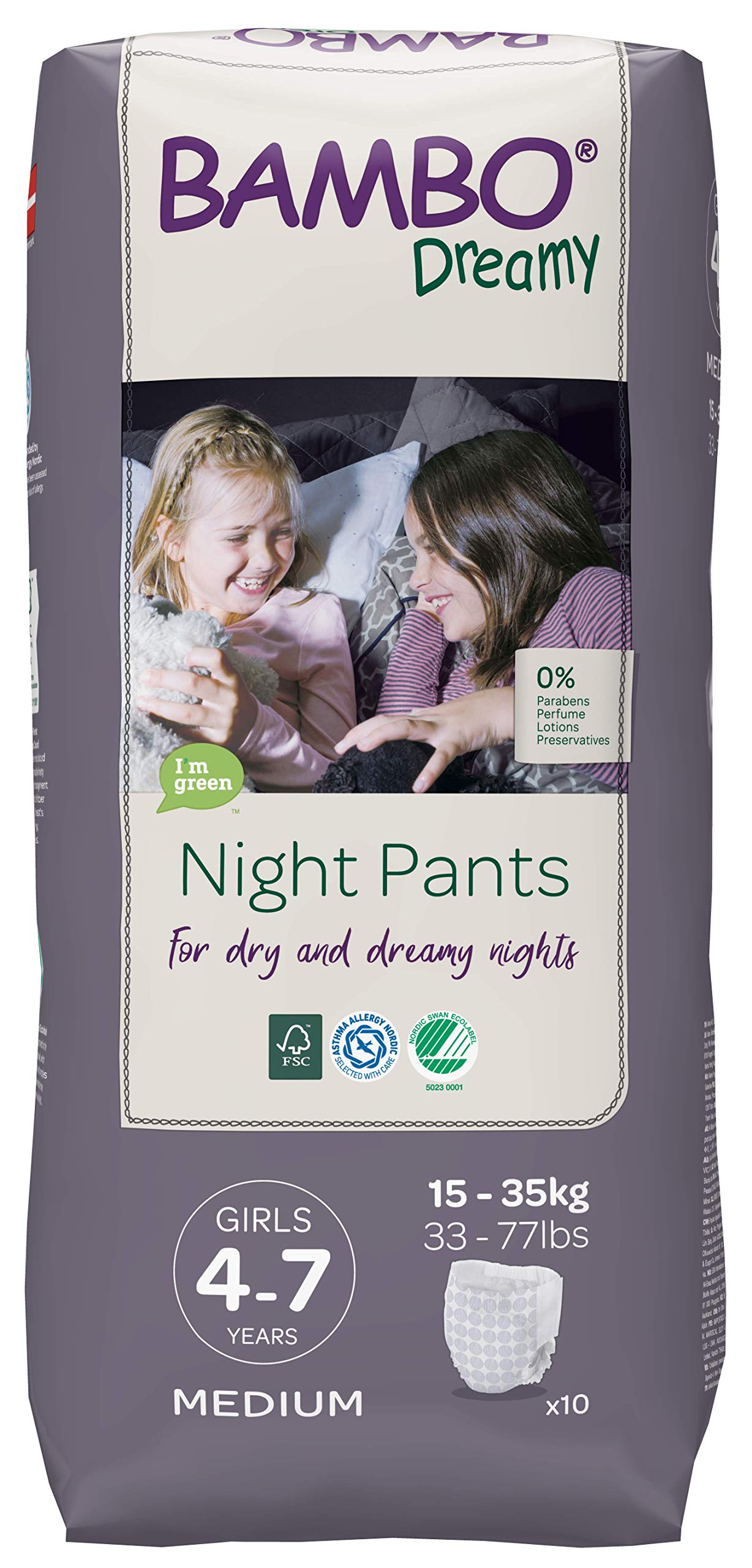 Bambo Nature Eco-Friendly Dreamy Night Pants, Girls 4-7 years, 60 Count (6 Packs of 10)