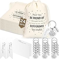 Woanger 24 Sets Employee Appreciation Gift Drawstring Bags 5 x 7 Inch May You Be Proud Gift Bags Thank You Keychains and Cards for Coworker Teacher Nurse Graduation(White)