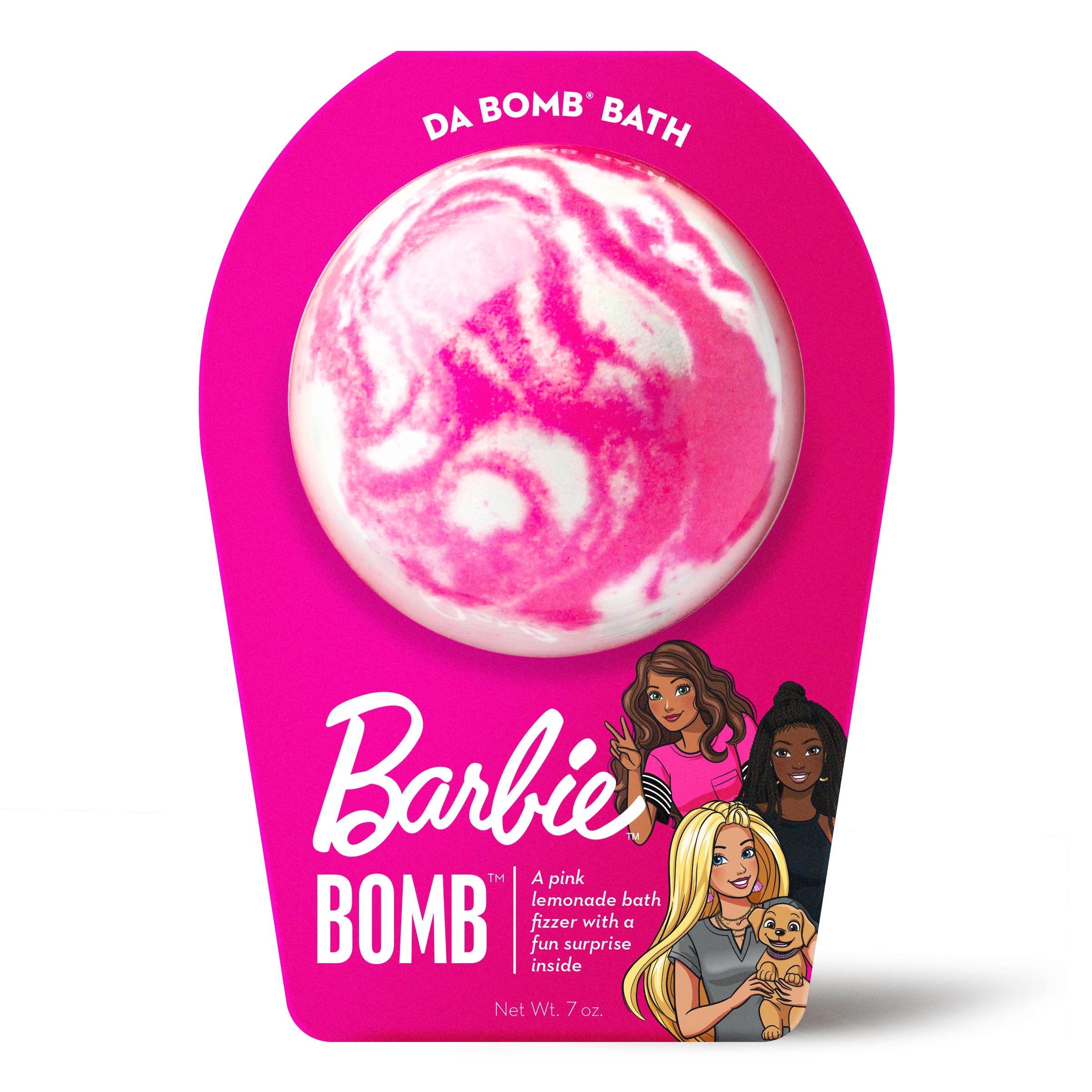 DA BOMB Barbie Swirl Bath Bomb, 7oz, Pink/White
