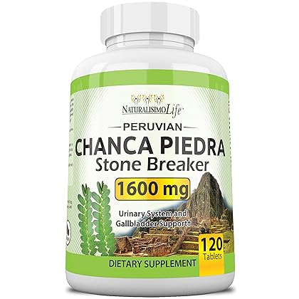 NaturalisimoLife Chanca Piedra 1600 mg - 120 Tablets Kidney Stone Crusher Gallbladder Support Peruvian Chanca Piedra Made in The USA