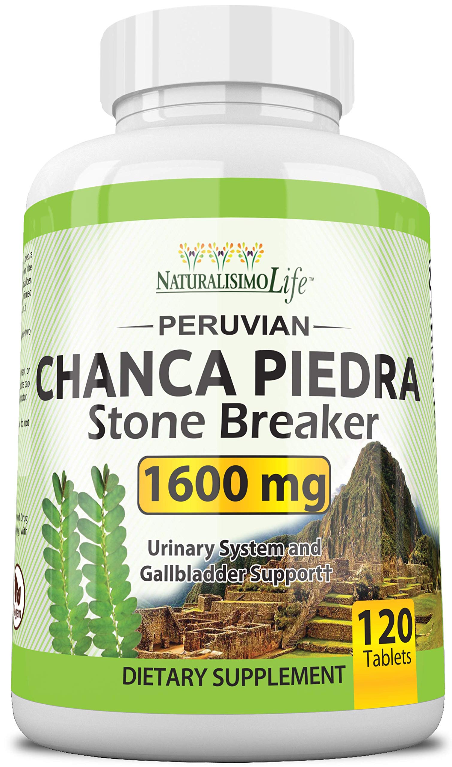 NaturalisimoLife Chanca Piedra 1600 mg - 120 Tablets Kidney Stone Crusher Gallbladder Support Peruvian Chanca Piedra Made in The USA