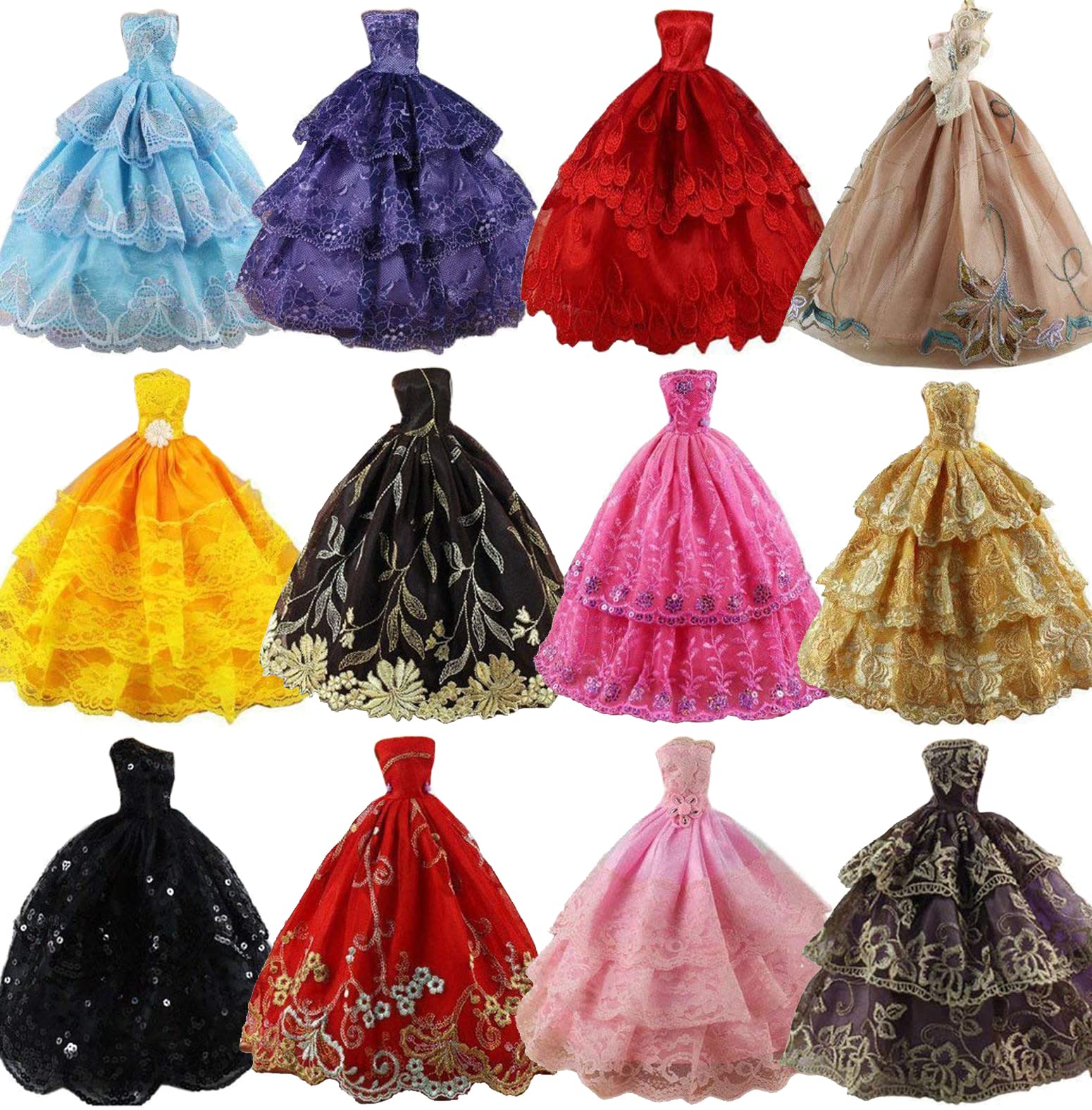 ZITA ELEMENT 51 Pcs 11.5 Inch Girl Doll Clothes and Accessories - 6 Pcs 11.5 Inch Girl Doll Wedding Evening Party Dresses Grown with 45 Pcs 11.5 Inch Girl Doll Shoes Hangers and Other Accessories