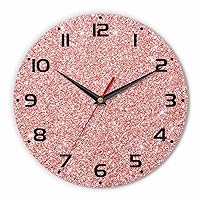 Rose Gold Pink Red Glitter Wall Clock 10 Inch Battery Operated Sparkling Shiny Texture Clock Silent Non-Ticking Modern Clocks for Office Home School Living Room Bathroom