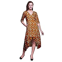 Bimba Cotton Printed Womens V Neck Asymmetrical Pocket Shift Causal Short Sleeve Summer Party Midi Dress