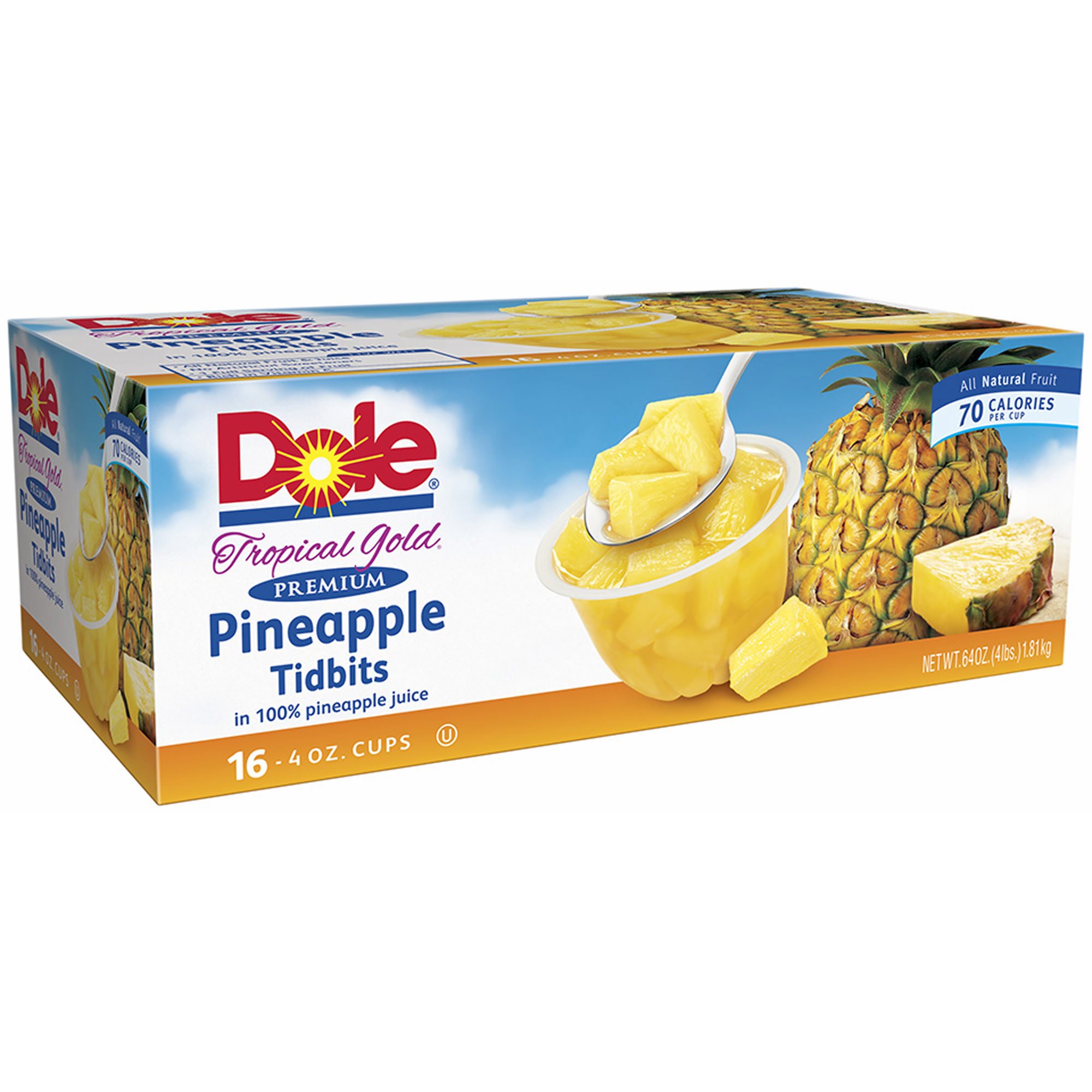 Dole Tropical Gold Premium Pineapple Tidbits, 16 pk./4 oz. (pack of 2)