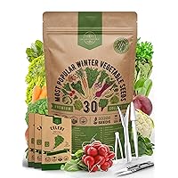 30 Winter Vegetable Garden Seeds Variety Pack - 33,200+ Non-GMO Heirloom Seeds for Outdoors & Indoor Home Gardening, Including Kohlrabi, Lettuce, Radish, Onion, Choy, Spinach, Cauliflower, Collards