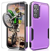 JXVM for Samsung Galaxy A54 5G Case: Shockproof Dual Layer Tough Phone Cover Protective with Tempered Glass Screen Protector Rugged - Military Grade Heavy Duty Protection, 6.4inch, 2023 (Black Purple)