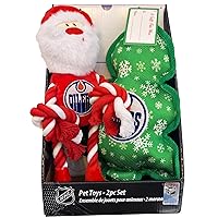 Pets First NHL Edmonton Oilers Santa Rope Toy and Stuffed Christmas Tree Toy Boxset, Set of 2 Dog Toys, Holiday Toys for Dogs with NHL Team Logo