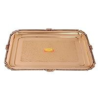 Devyom Devyom® Pure Brass Tray Plate Platter Serving Tray - (Karvi Flower Eatching Design, Big) - 13.85 Inch