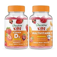 Lifeable Vitamin D Kids + Multivitamin Kids, Gummies Bundle - Great Tasting, Vitamin Supplement, Gluten Free, GMO Free, Chewable Gummy