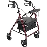 Junior Aluminum Rollator with 6 Inch Wheels, 250 Pound Weight Capacity, Burgundy, Medical Walker