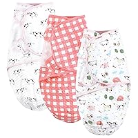 Hudson Baby Unisex Baby Quilted Cotton Swaddle Wrap 3pk, Girl Farm Animals, 0-3 Months