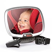 Diono Easy View Plus Baby Car Mirror with Light, Safety Car Seat Mirror for Rear Facing Infant with 360 Rotation, LED Night Light, Wide Crystal Clear View, Shatterproof, Crash Tested