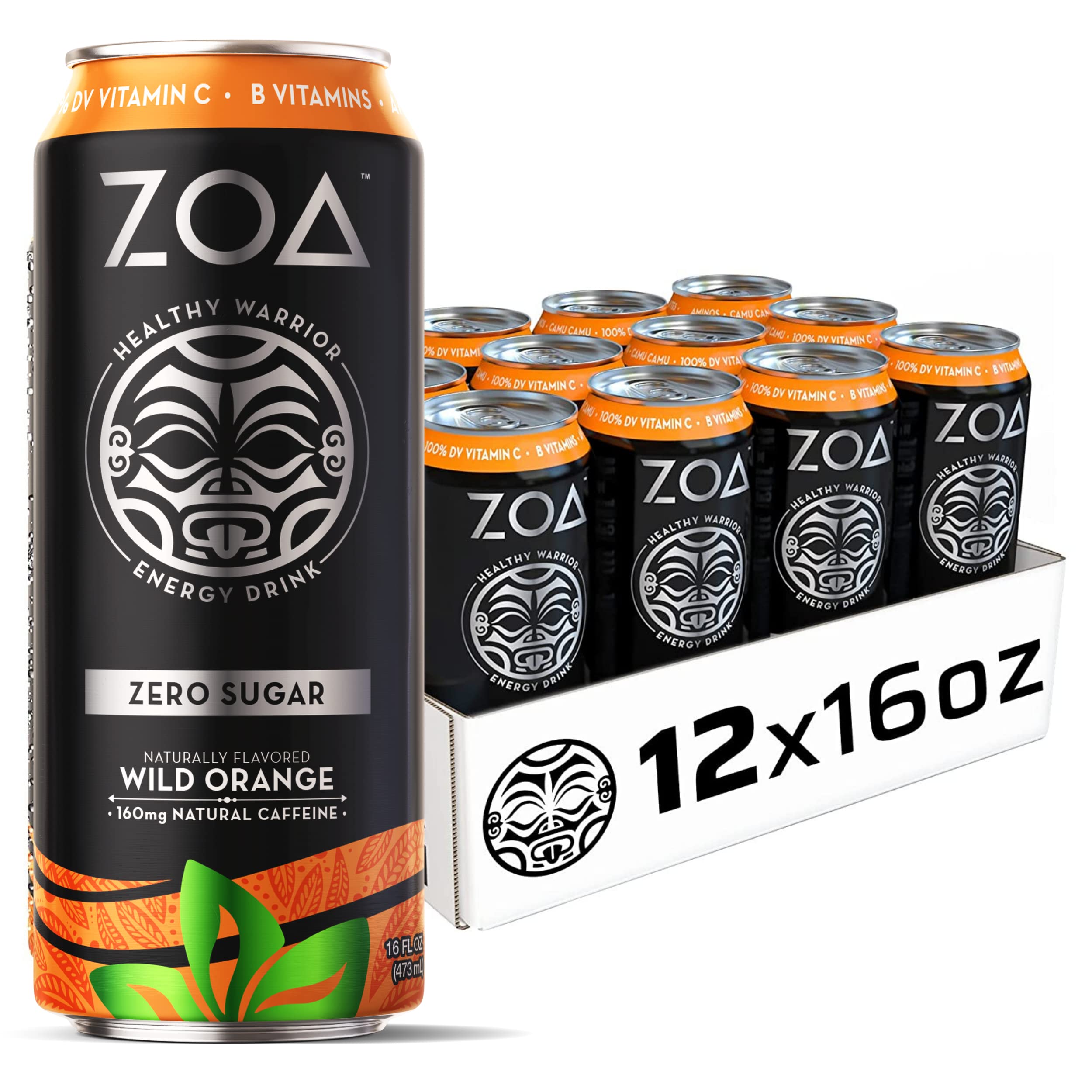 ZOA Sugar Free Energy Drink - Wild Orange 16 Fl Oz - Healthy Energy Drinks with B Vitamins, Amino Acids, Camu Camu, Electrolytes & Natural Clean Ca...