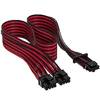 Corsair Premium 600W PCIe 5.0 / Gen 5 12VHPWR PSU Cable - Fits Type-4 PSUs via Dual 8-pin PCIe - 12+4pin Connector - Mesh Paracord Sleeving - Black/Red