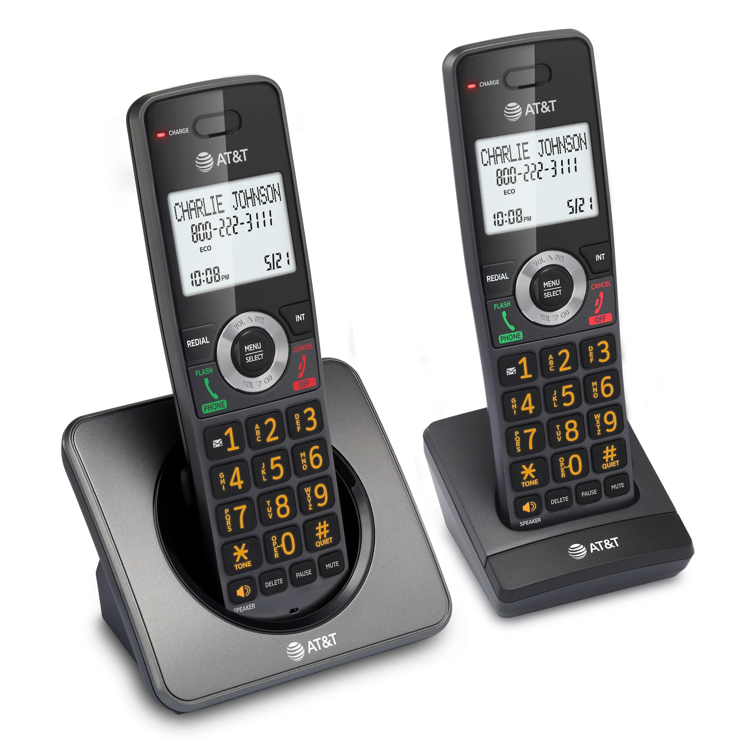 AT&T GL2101-2 DECT 6.0 2-Handset Cordless Home Phone with Call Block, Caller ID, Full-Duplex Handset Speakerphone, 2