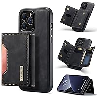 2 in 1 Magnetic Detachable Wallet Luxury Leather Phone Case for iPhone 13 14 12 11 Pro Max Mini X XS XR SE 8 7 Plus Shell, Cardholder Stand Back Cover(12 Pro Max,Black)