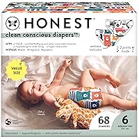 Clean Conscious Diapers | Plant-Based, Sustainable | Beary Cool + Big Trucks | Super Club Box, Size 6 (35+ lbs), 68 Count