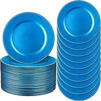 50 Pack 13 Inch Charger Plates Plastic Round Dinner Plate with Beaded Rim Reusable Charger Service Plates Reliable Dinner Chargers for Wedding Party Dinner Table Decoration (Blue)
