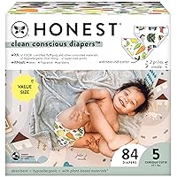 The Honest Company Clean Conscious Diapers | Plant-Based, Sustainable | So Delish + All The Letters | Super Club Box, Size 5 (27+ lbs), 84 Count