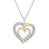 1/2 ct. T.W. Lab Grown Diamond (SI1-SI2 Clarity, F-G Color) and 14K Yellow Gold Plating Over Sterling Silver Double Heart Pendant with an 18 Inch Spring Ring Clasp Cable Chain