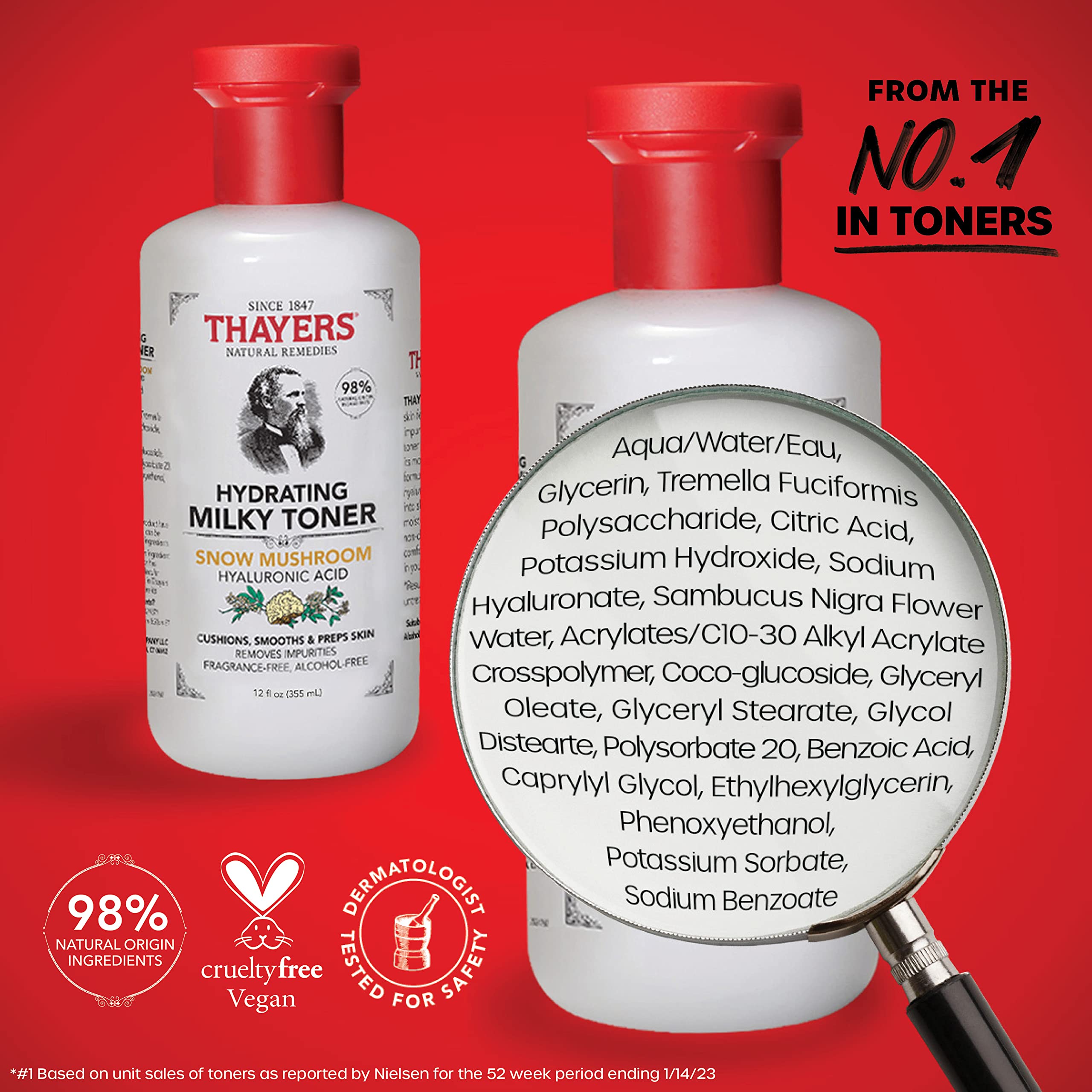 THAYERS Milky Face Toner Skin Care with Snow Mushroom and Hyaluronic Acid, Natural Gentle Facial Toner, for Dry and Sensitive Skin, 355mL