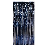 Beistle 1-Ply Tinsel Foil Fringe Curtain Photo Booth Backdrop Birthday Party Decorations, Wedding Reception, Baby Shower Celebration, Graduation Supplies, 8' x 3', Navy