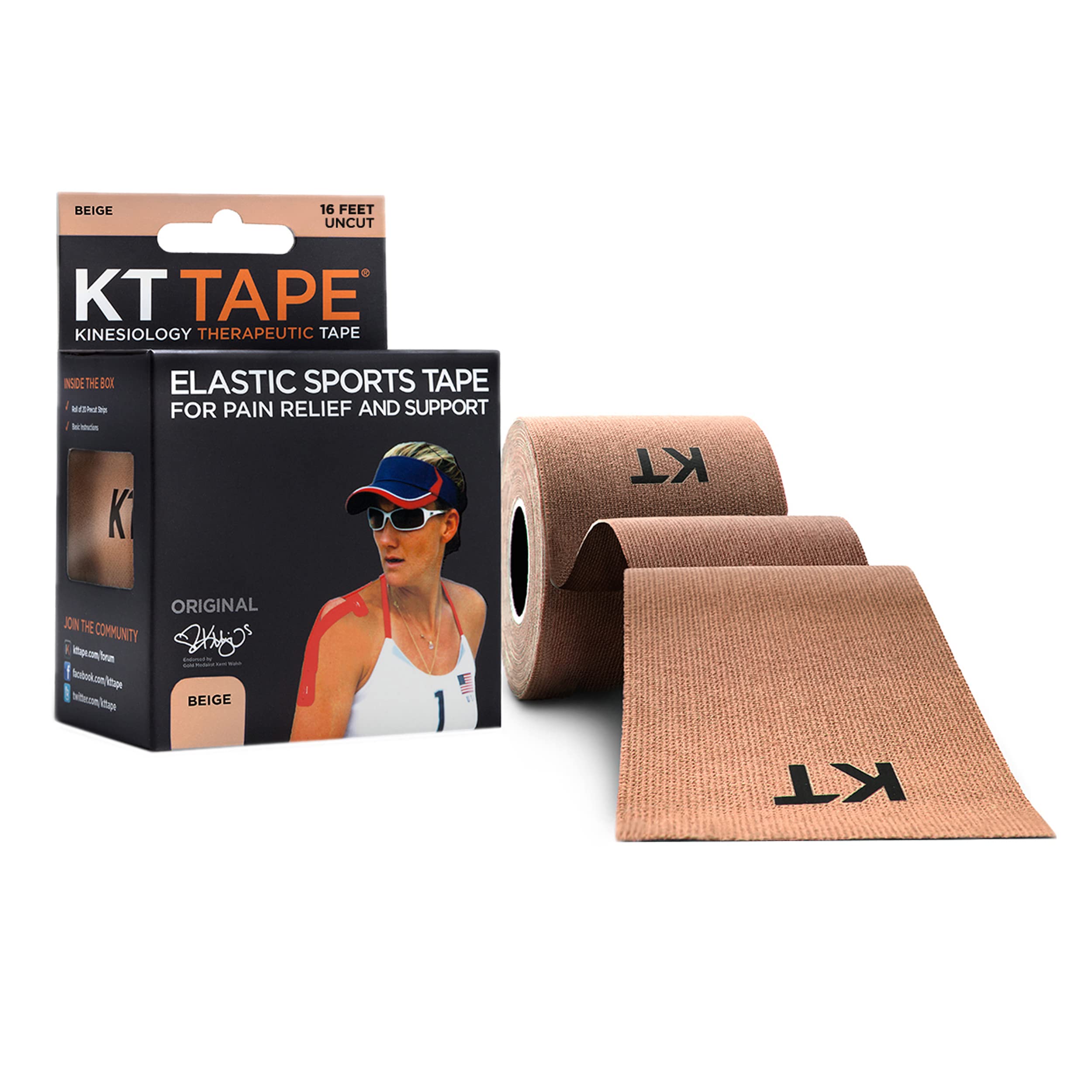 KT Tape, Original Cotton, Elastic Kinesiology Athletic Tape, 16’ Uncut Roll