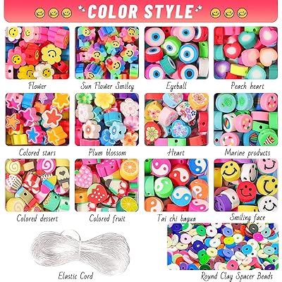 1140Pcs Polymer Clay Beads for Bracelet Making Kit Include Y2k Cute Smiley  Face Fruit Flower Bead Charms for Jewelry Making, Bracelet Making Kit  Accessories for…